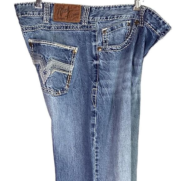 Wrangler Rock 47 Jeans Men 40X34 Blue Western Embroidery Bootcut Frayed Creased - Picture 4 of 10